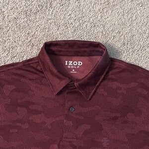 NWOT Men's Golf Shirt Izod M Camo Burgundy Dark Red Camo Medium Dry Fit Poly